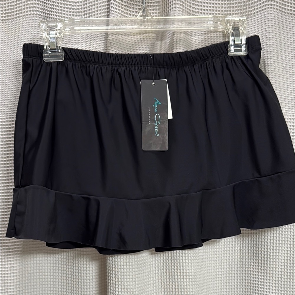 Aqua Green NEW Black Ruffle Swim Skirt‎ beach vacation cruise coverage SZ M